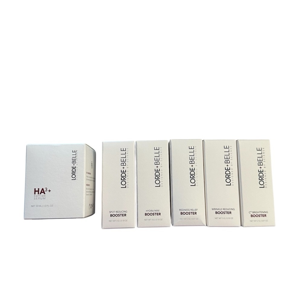 Lorde + Belle HA3+ Peptide Serum w/ Press Top 5 Powder Booster Skincare Set NIB